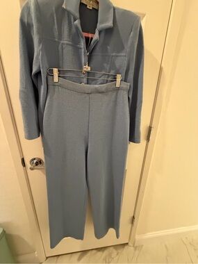 St. John Collection Pale Blue Knit Wide-Leg Pants